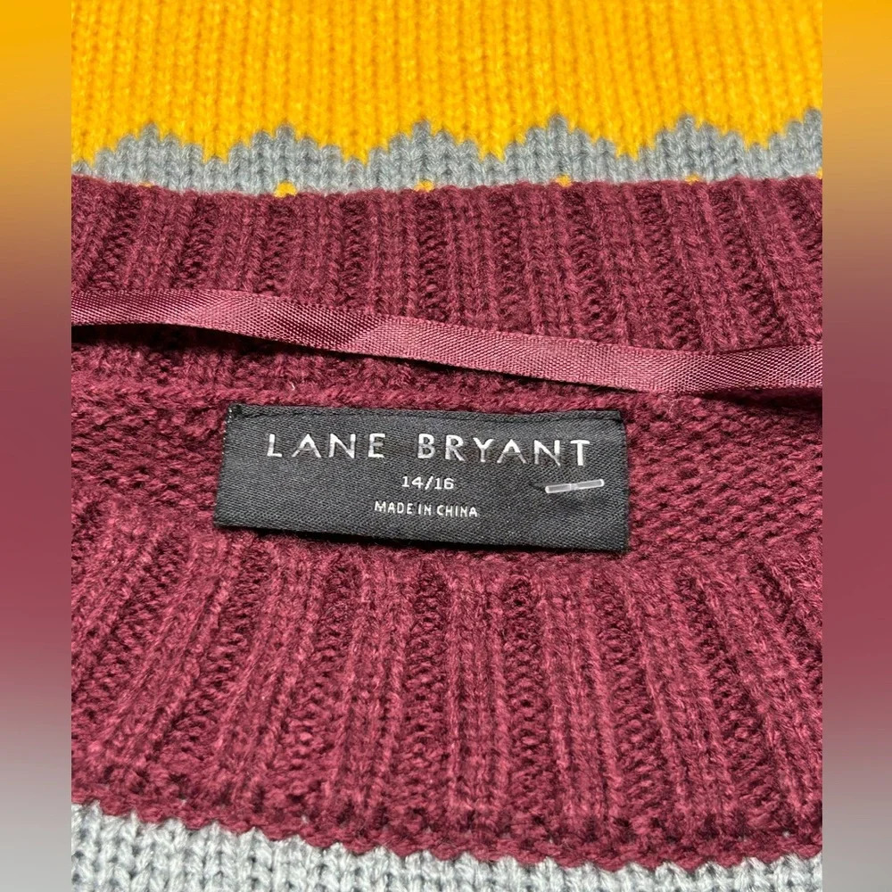 Lane Bryant Plus Crew Neck Fair Isle Sweater Stripe Yellow Red Blue 14/16 1X - Picture 3 of 9